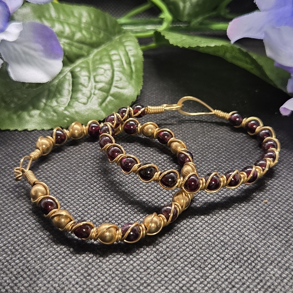 Garnet Gold Wire Wrapped Bracelets, 2